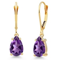 Gem Stone King 14K Yellow Gold Purple Amethyst Earrings for Women | 2.18 Cttw | Gemstone February Birthstone | Pear Shape 9X6MM