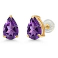 thumbnail image 1 of Gem Stone King 14K Yellow Gold Purple Amethyst Earrings for Women Men | 2.18 Cttw | GemstoneFebruary Birthstone | Pear Shape 9X6MM, 1 of 6