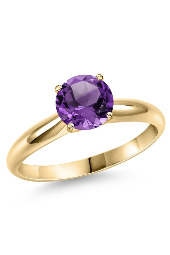 14K Yellow Gold Purple Amethyst Engagement Ring for Women | 1.70 Cttw | Round 8MM | Gemstone February Birthstone | Size 7