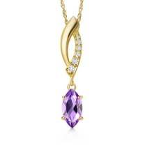 Gem Stone King 14K Yellow Gold Purple Amethyst and Lab Grown Diamond Pendant Necklace for Women | 0.44 Cttw | Gemstone February Birthstone | Marquise 8X4MM | With 18 inch Chain