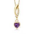 thumbnail image 1 of Gem Stone King 14K Yellow Gold Purple Amethyst and Lab Grown Diamond Pendant Necklace for Women | 0.45 Cttw | Gemstone February Birthstone | Heart Shape 5MM | With 18 inch Chain, 1 of 6