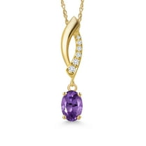 Gem Stone King 14K Yellow Gold Purple Amethyst and Lab Grown Diamond Pendant Necklace for Women | 0.48 Cttw | Gemstone February Birthstone | Oval 6X4MM | With 18 inch Chain