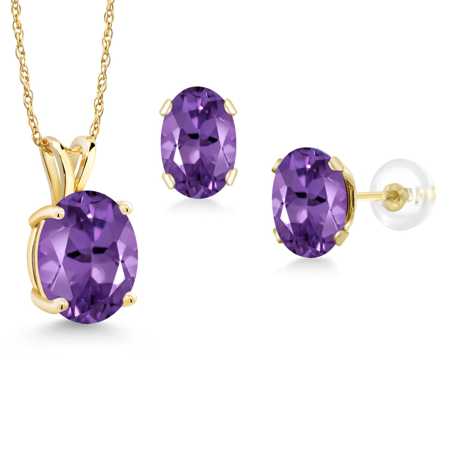 Gem Stone King Amethyst Jewelry Set - Sterling Silver Pendant & Earrings With 18" Chain (3.00 Cttw)
