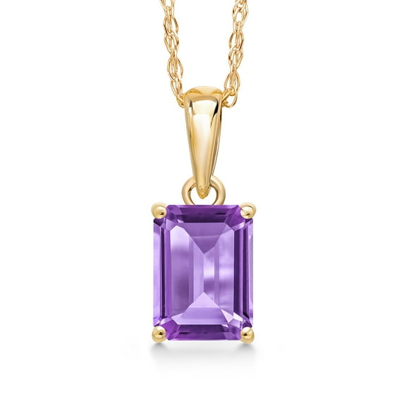 Gem Stone King 14K Yellow Gold Purple Amethyst Pendant Necklace | 0.95 Cttw | Gemstone February Birthstone | Octagon 7X5MM | Gold Necklace for Women | With 18 inch Gold Chain