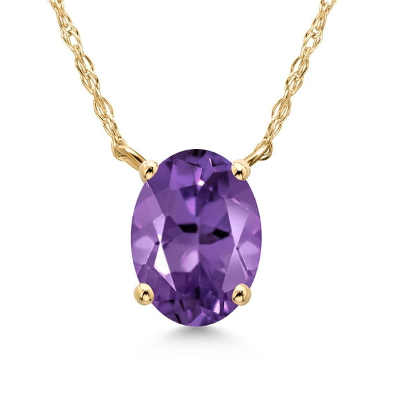 Gem Stone King 14K Yellow Gold Purple Amethyst Pendant Necklace for Women | 1.15 Cttw | Gemstone February Birthstone | Oval 8X6MM | With 18 inch Chain