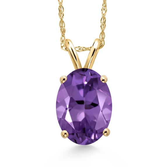 Gem Stone King 14K Yellow Gold Purple Amethyst Pendant Necklace for Women | 1.60 Cttw | Gemstone February Birthstone | Oval 9X7MM | With 18 inch Chain