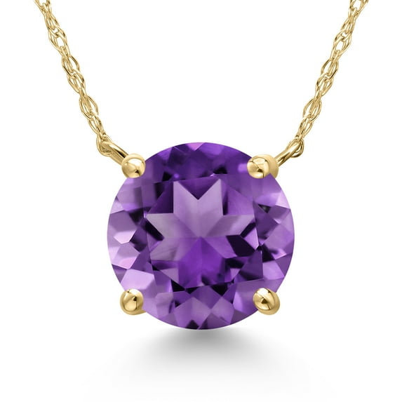 Gem Stone King 14K Yellow Gold Purple Amethyst Pendant Necklace for Women | 3.35 Cttw | Gemstone February Birthstone | Round 10MM | With 18 inch Chain