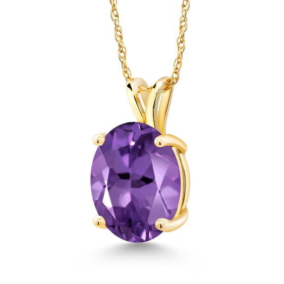 Gem Stone King 14K Yellow Gold Purple Amethyst Pendant Necklace for Women (3.20 Cttw, Gemstone February Birthstone, Oval 11X9MM, With 18 inch Chain)