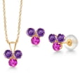 thumbnail image 1 of Gem Stone King 14K Yellow Gold Purple Amethyst and Pink Sapphire 3 Stone Pendant and Earrings Jewelry Set for Women (1.00 Cttw, Round 3MM, with 18 inch Chain), 1 of 3