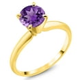 thumbnail image 1 of Gem Stone King 14K Yellow Gold Purple Amethyst Solitaire Engagement 4-Prong Ring for Women | 1.00 Cttw | Round 6MM | Gemstone February Birthstone (Size 8), 1 of 4