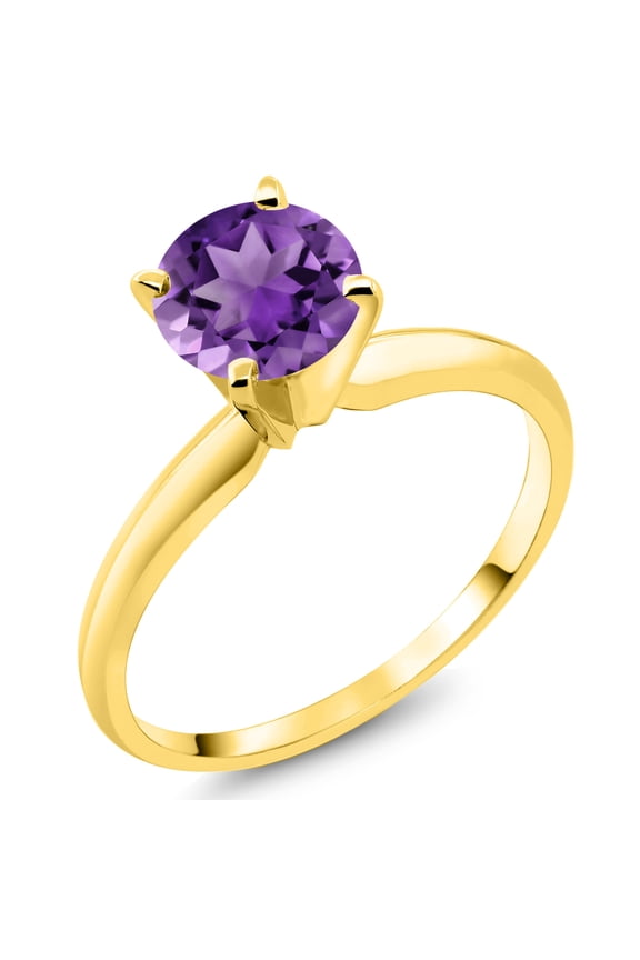 14K Yellow Gold Purple Amethyst Solitaire Engagement 4-Prong Ring for Women | 1.00 Cttw | Round 6MM | Gemstone February Birthstone (Size 9)
