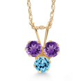 thumbnail image 1 of Gem Stone King 14K Yellow Gold Purple Amethyst and Swiss Blue Topaz 3-Stone Pendant Necklace for Women (0.35 Cttw, Gemstone February Birthstone, Round 3MM, 18 inch Chain), 1 of 4