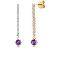 thumbnail image 1 of Gem Stone King 14K Yellow Gold Purple Amethyst and White Lab Grown Diamond Dangle Earrings for Women | 0.86 Cttw | Gemstone February Birthstone | Round 4MM, 1 of 6