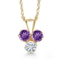 thumbnail image 1 of Gem Stone King 14K Yellow Gold Purple Amethyst and White Moissanite 3-Stone Pendant Necklace for Women (0.30 Cttw, Gemstone February Birthstone, Round 3MM, 18 inch Chain), 1 of 4