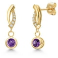thumbnail image 1 of Gem Stone King 14K Yellow Gold Purple Amethyst and Lab Grown Diamond Earrings for Women | 0.55 Cttw | Gemstone February Birthstone | Round 4MM, 1 of 6