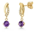 thumbnail image 1 of Gem Stone King 14K Yellow Gold Purple Amethyst and Lab Grown Diamond Earrings for Women | 0.71 Cttw | Gemstone February Birthstone | Round 4.5MM, 1 of 6