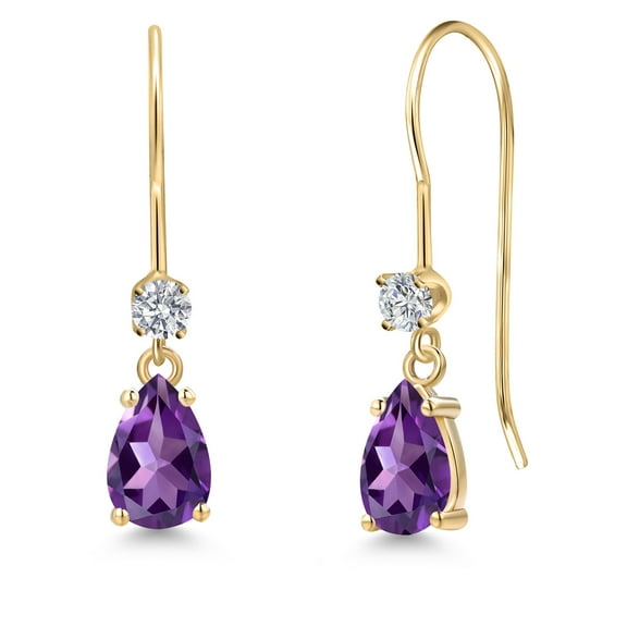 Gem Stone King 14K Yellow Gold Purple Amethyst and Lab Grown Diamond Earrings for Women | 0.85 Cttw | Gemstone February Birthstone | Pear Shape 6X4MM