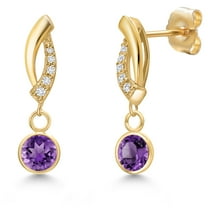 Gem Stone King 14K Yellow Gold Purple Amethyst and Lab Grown Diamond Earrings for Women | 1.00 Cttw | Gemstone February Birthstone | Round 5MM