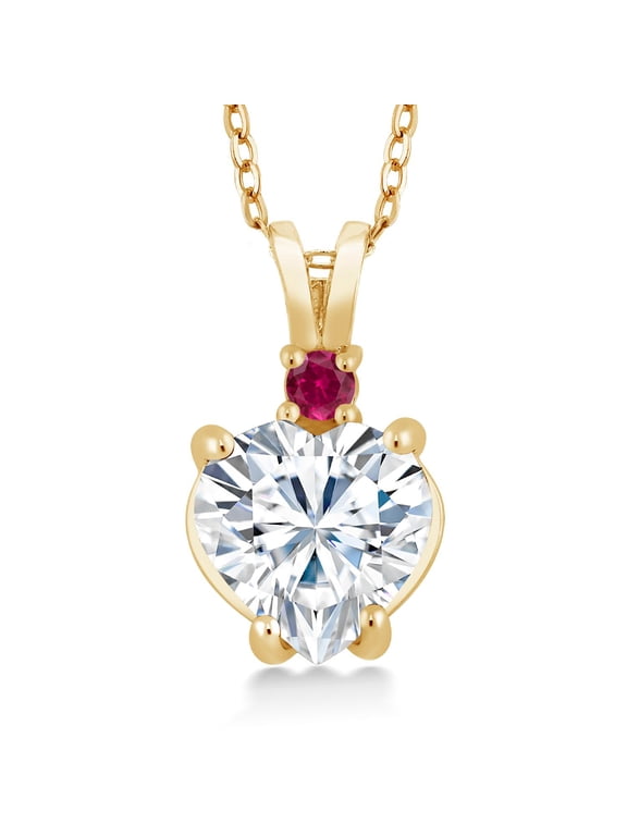 14K Yellow Gold Purple IGI Certified Lab Grown Diamond and Created Ruby Heart Pendant Necklace for Women | Heart Shape 2 Ct | D-E Color | VS1-VS2 Clarity | with 18 inch Chain