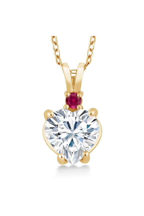 14K Yellow Gold Purple IGI Certified Lab Grown Diamond and Created Ruby Heart Pendant Necklace for Women | Heart Shape 2 Ct | E-F Color | VS1-VS2 Clarity | with 18 inch Chain
