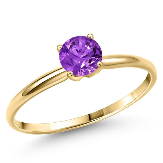 Gem Stone King 14K Yellow Gold Purple Zirconia Engagement Ring for Women | 1.50 Cttw | Round 6MM | Gemstone Birthstone | Size 5