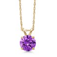 thumbnail image 1 of Gem Stone King 14K Yellow Gold Purple Zirconia Pendant Necklace for Women | 1.50 Cttw | Gemstone Birthstone | Round 6MM | With 18 inch Chain, 1 of 6