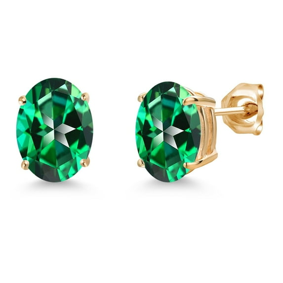 Gem Stone King 14K Yellow Gold Rainforest Topaz Double Notch Stud Earrings | 4.00 Cttw | Gemstone November Birthstone | Oval 9X7MM | Gold Earrings for Women Men