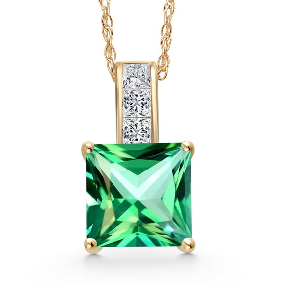 Gem Stone King 14K Yellow Gold Rainforest Topaz and White Lab Grown Diamond Pendant Necklace for Women | 1.45 Cttw | Gemstone November Birthstone | Princess 6MM | With 18 inch Chain