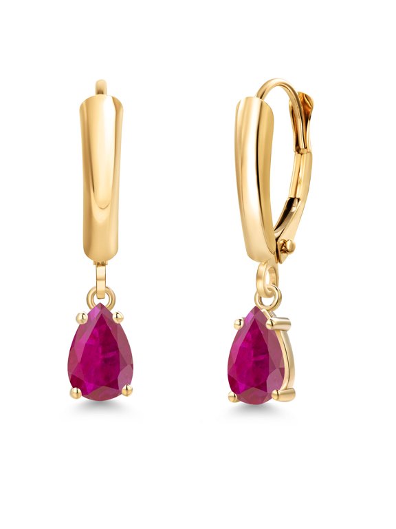 14K Yellow Gold Red African Ruby Dangle Earrings for Women | 0.67 Cttw | Gemstone July Birthstone | Pear Shape 6X4MM