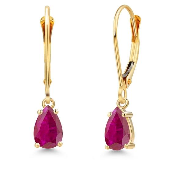 Gem Stone King 14K Yellow Gold Red African Ruby Earrings for Women | 0.67 Cttw | Gemstone July Birthstone | Pear Shape 6X4MM