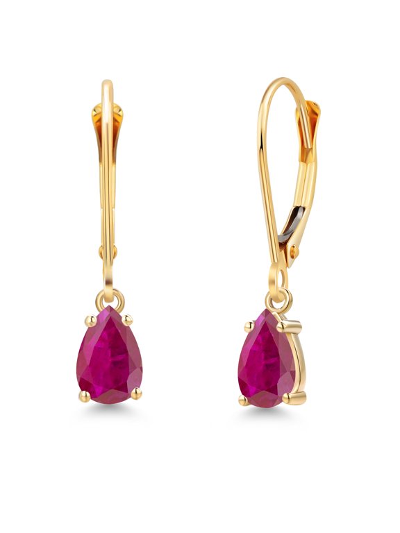 14K Yellow Gold Red African Ruby Earrings for Women | 0.67 Cttw | Gemstone July Birthstone | Pear Shape 6X4MM