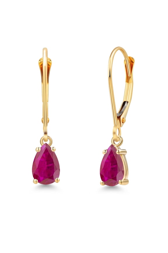 14K Yellow Gold Red African Ruby Earrings for Women | 0.67 Cttw | Gemstone July Birthstone | Pear Shape 6X4MM