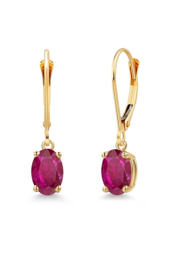 14K Yellow Gold Red African Ruby Earrings for Women | 1.74 Cttw | Gemstone July Birthstone | Oval 7X5MM