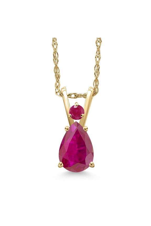 14K Yellow Gold Red African Ruby and Red Ruby Pendant Necklace for Women | 0.67 Cttw | Gemstone July Birthstone | Pear Shape 7X5MM | With 18 inch Chain