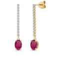 thumbnail image 1 of Gem Stone King 14K Yellow Gold Red African Ruby and Lab Grown Diamond Dangle Earrings for Women | 2.10 Cttw | Gemstone July Birthstone | Oval 7X5MM, 1 of 6