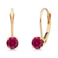 thumbnail image 1 of Gem Stone King 14K Yellow Gold Red Created Ruby Earrings for Women | 0.50 Cttw | Gemstone July Birthstone | Round 3.5MM, 1 of 6
