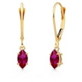 thumbnail image 1 of Gem Stone King 14K Yellow Gold Red Created Ruby Leverback Dangle Earrings for Women | 0.60 Cttw | Gemstone July Birthstone | Marquise 6X3MM, 1 of 6