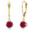thumbnail image 1 of Gem Stone King 14K Yellow Gold Red Created Ruby Earrings for Women | 1.20 Cttw | Gemstone July Birthstone | Round 5MM, 1 of 6