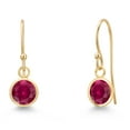 thumbnail image 1 of Gem Stone King 14K Yellow Gold Red Created Ruby Earrings for Women | 2.00 Cttw | Gemstone July Birthstone | Round 6MM, 1 of 6
