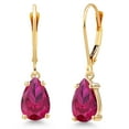 thumbnail image 1 of Gem Stone King 14K Yellow Gold Red Created Ruby Earrings for Women | 2.90 Cttw | Gemstone July Birthstone | Pear Shape 9X6MM, 1 of 6