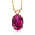 thumbnail image 1 of Gem Stone King 14K Yellow Gold Red Created Ruby Pendant Necklace for Women | 2.00 Cttw | Gemstone July Birthstone | Oval 9X7MM | With 18 inch Chain, 1 of 6