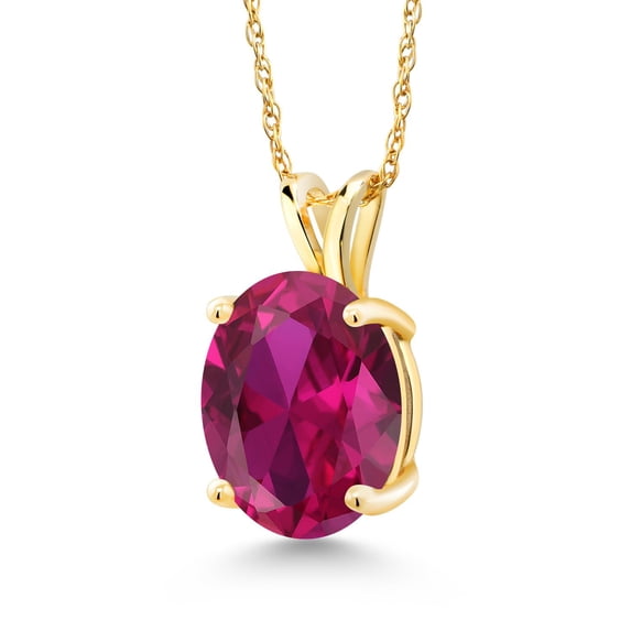Gem Stone King 14K Yellow Gold Red Created Ruby Pendant Necklace for Women (4.00 Cttw, Gemstone July Birthstone, Oval 11X9MM, With 18 inch Chain)