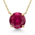 thumbnail image 1 of Gem Stone King 14K Yellow Gold Red Created Ruby Pendant Necklace for Women | 4.00 Cttw | Gemstone July Birthstone | Round 10MM | With 18 inch Chain, 1 of 6
