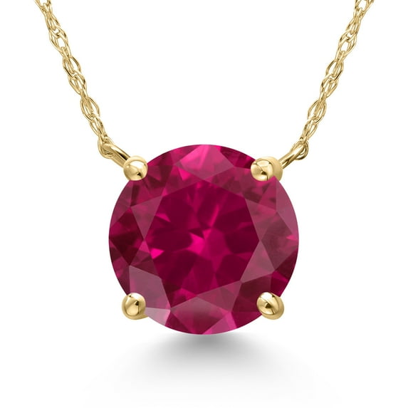 Gem Stone King 14K Yellow Gold Red Created Ruby Pendant Necklace for Women | 4.00 Cttw | Gemstone July Birthstone | Round 10MM | With 18 inch Chain