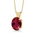 thumbnail image 1 of Gem Stone King 14K Yellow Gold Red Created Ruby Solitaire Pendant Necklace for Women | 2.50 Cttw | Gemstone July Birthstone | Oval 10X8MM | with 18 inch Silver Chain, 1 of 4