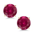 thumbnail image 1 of Gem Stone King 14K Yellow Gold Red Created Ruby Stud Earrings for Women Men (2.00 Cttw Round 6MM), 1 of 6