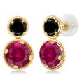 thumbnail image 1 of Gem Stone King 14K Yellow Gold Red Created Ruby and Black Diamond Earrings for Women (2.54 Cttw, Gemstone July Birthstone, Round Cut 6MM and 4MM), 1 of 3