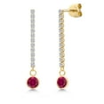 thumbnail image 1 of Gem Stone King 14K Yellow Gold Red Created Ruby and Lab Grown Diamond Earrings for Women | 1.56 Cttw | Gemstone July Birthstone | Round 5MM, 1 of 6