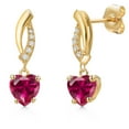 thumbnail image 1 of Gem Stone King 14K Yellow Gold Red Created Ruby and Lab Grown Diamond Earrings for Women | 1.97 Cttw | Gemstone July Birthstone | Heart Shape 6MM, 1 of 6
