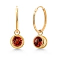 thumbnail image 1 of Gem Stone King 14K Yellow Gold Red Garnet Dangle Earrings for Women (1.10 Cttw, Gemstone January Birthstone, Round 5MM, Bezel Setting), 1 of 4